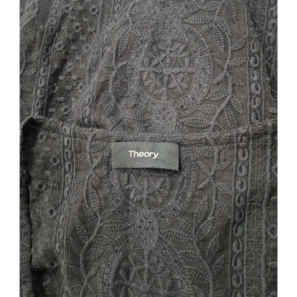 Theory Womens Medium Lace eyelet Top Sheer Black bernetta witchy whimsy goth - Picture 4 of 6